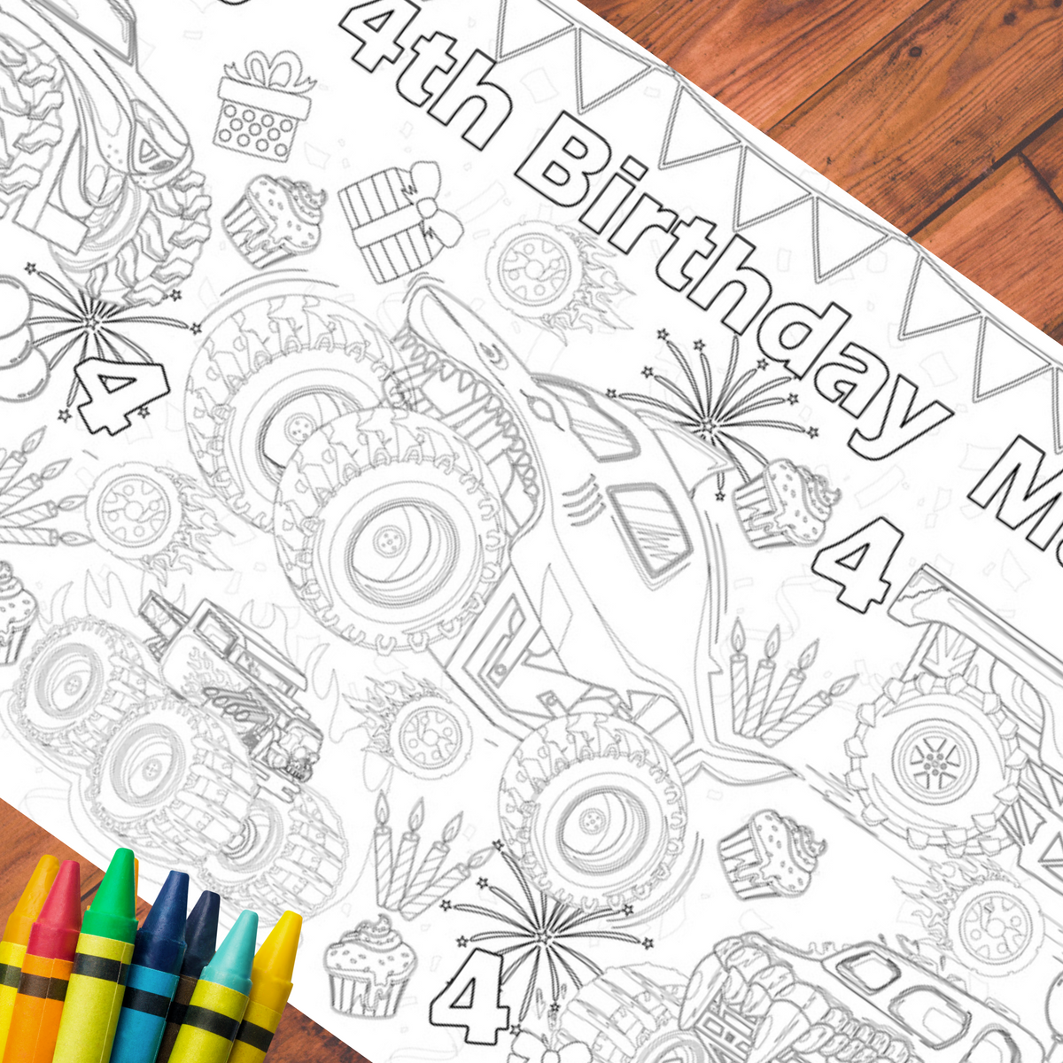 Monster Truck Birthday Coloring Tablecloth – Creative Crayons Workshop