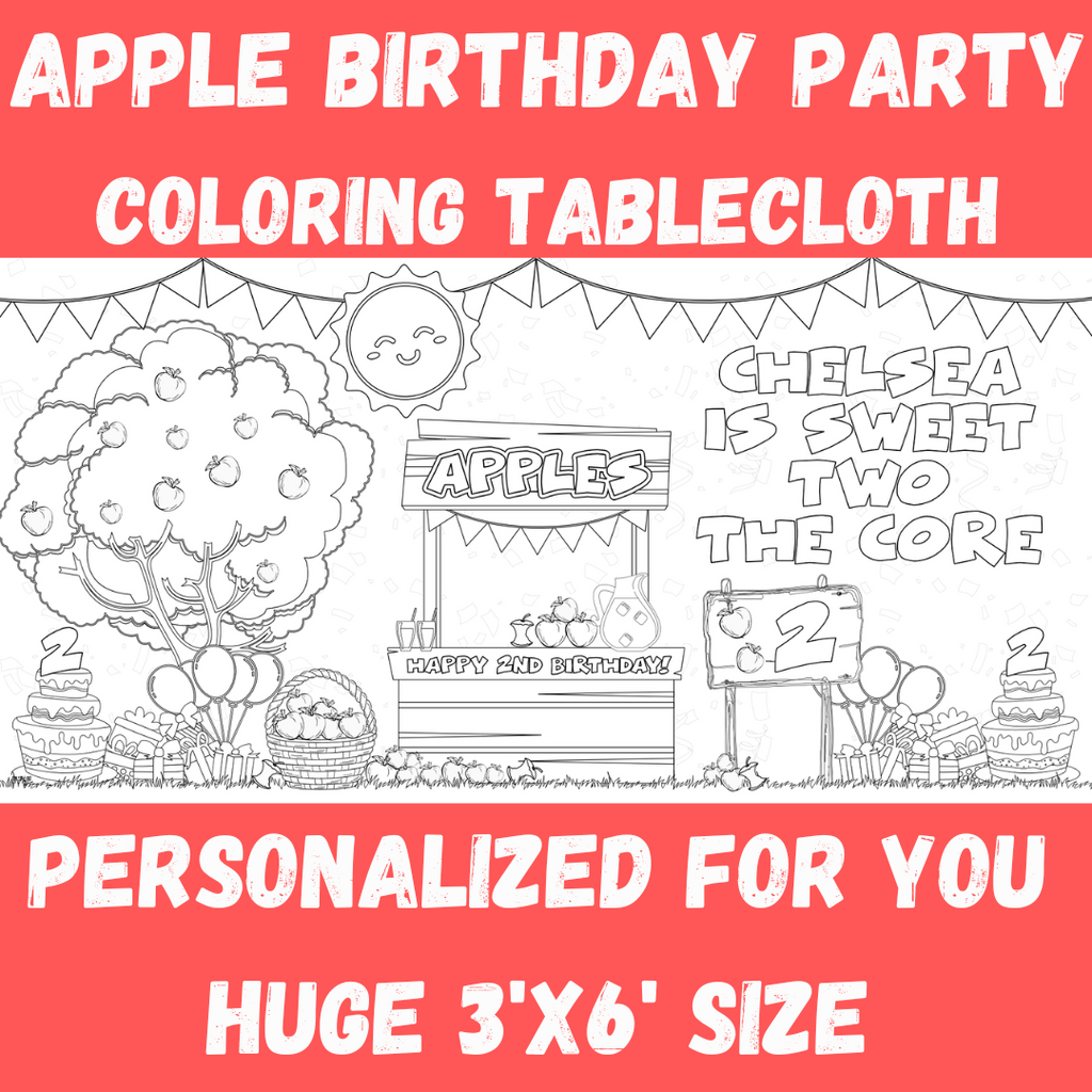 apple first birthday coloring tablecloth activity