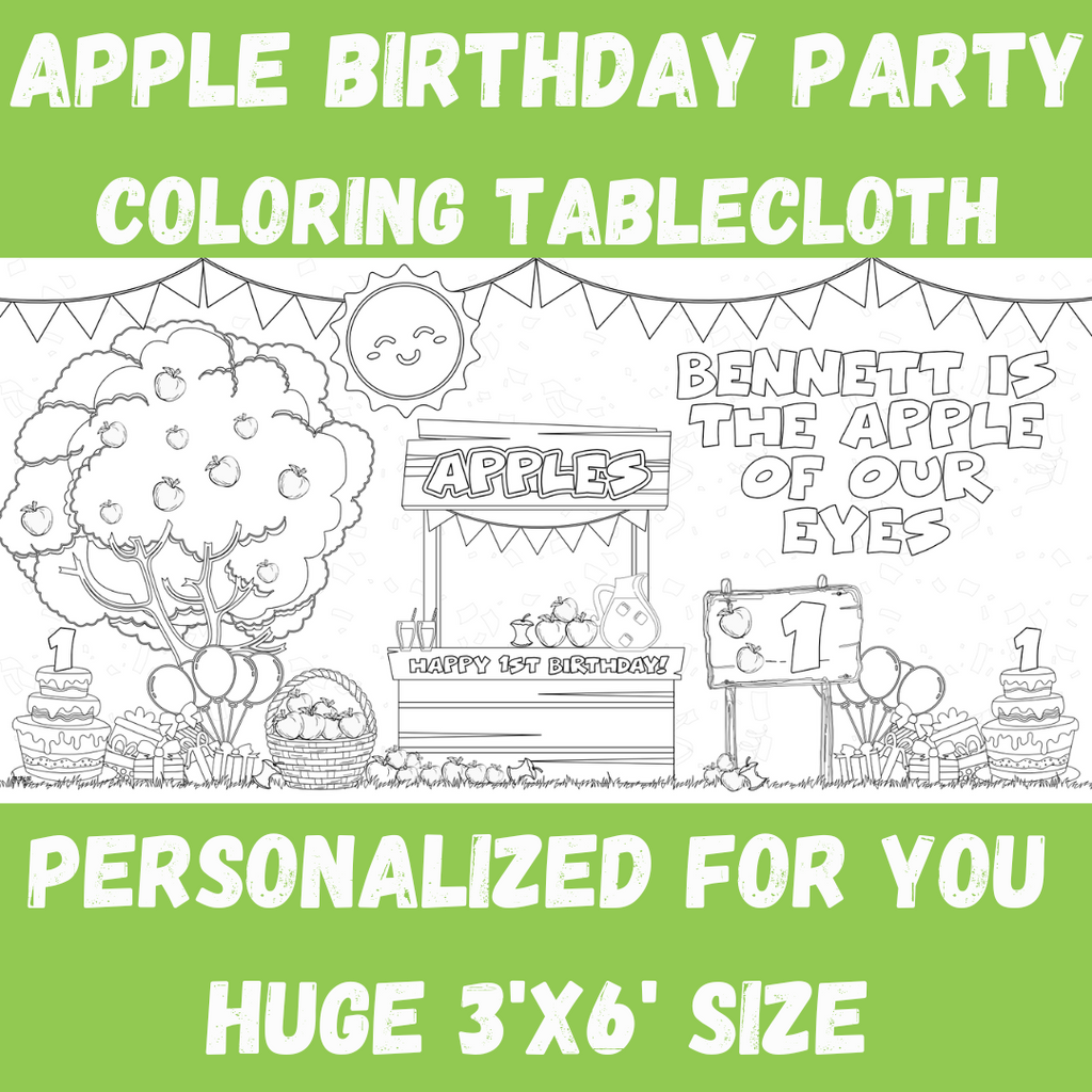 apple first birthday coloring tablecloth activity