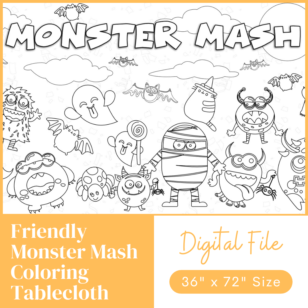 FUN MONSTERS COLORING REUSABLE TABLE CLOTH - Washable Coloring Kids Party Table  Cover - Cartoon Monsters Lovers, Children, Girls and Boys Entertaining  Decorative Party Table Decor Gifts