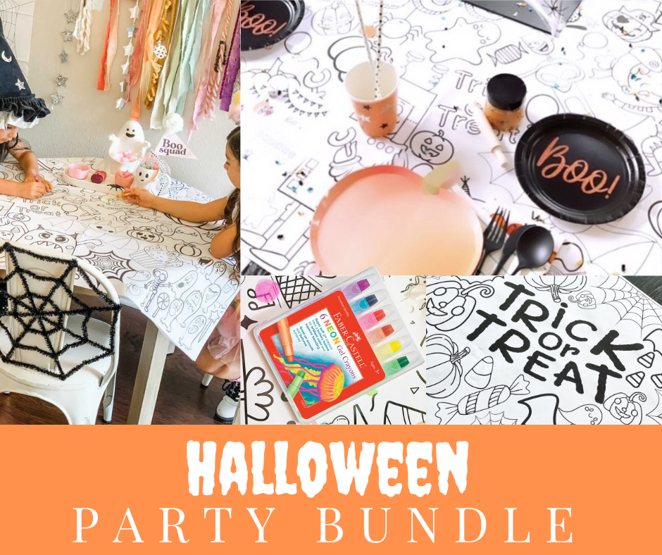 Spooky Season Halloween Party coloring tablecloth Activity bundle Let's go Ghouls Halloween Birthday Celebration