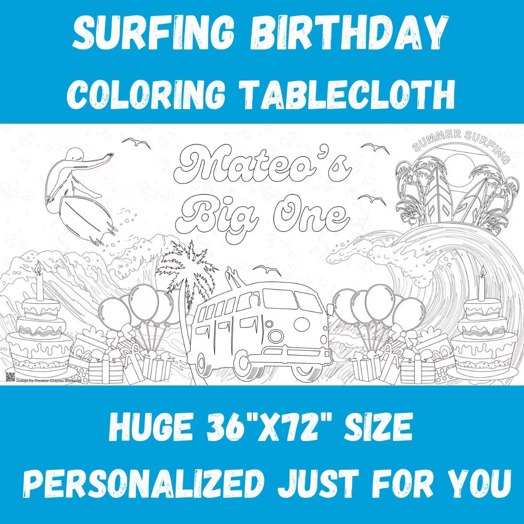 Mantel para colorear de cumpleaños de surf – Creative Crayons Workshop