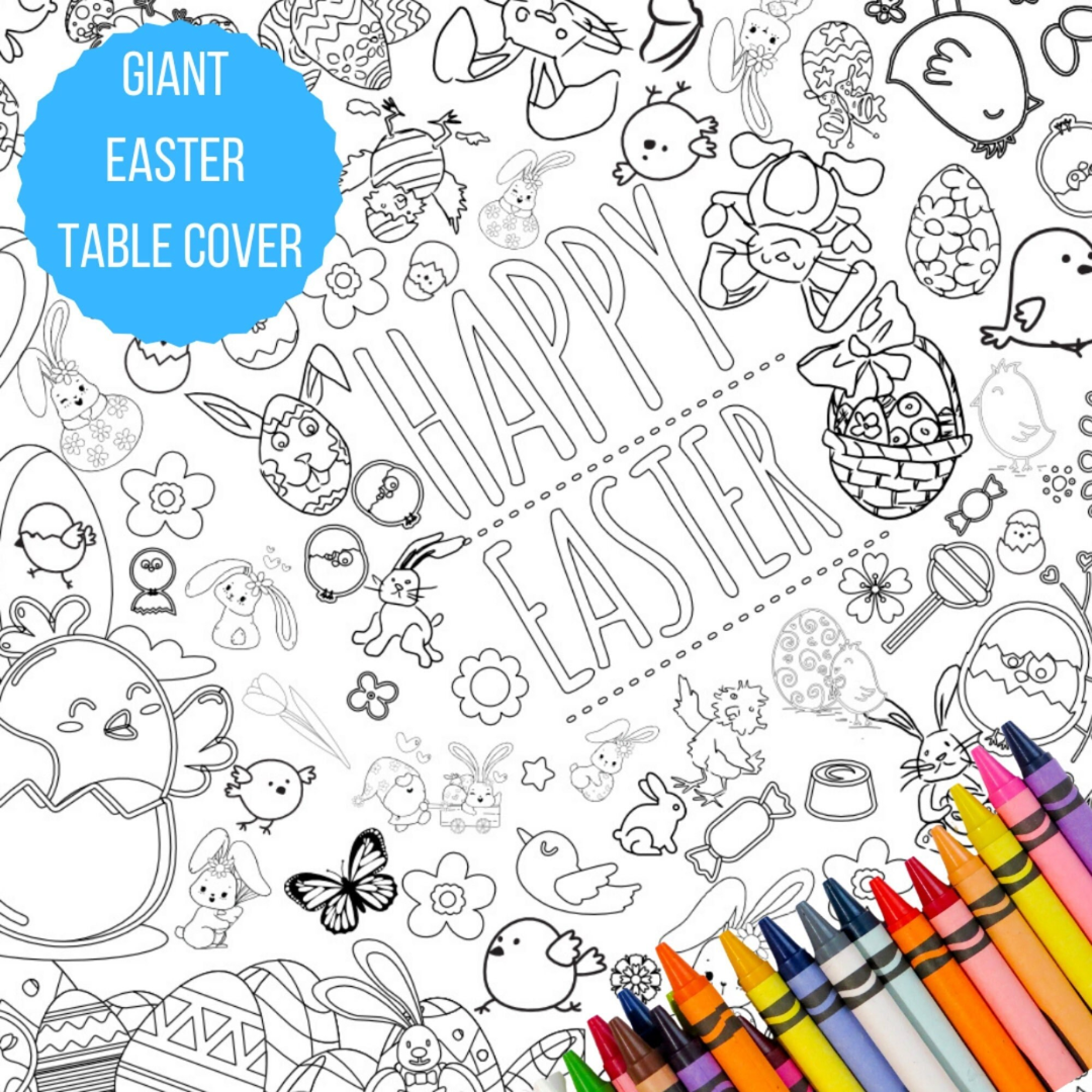 1 Pack Easter Coloring Tablecloth for Kids, He is Risen Easter
