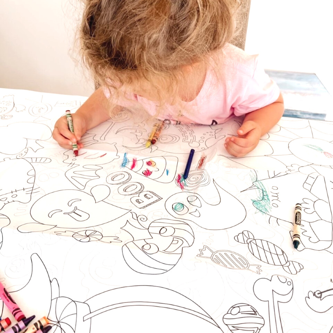 Free Printable Coloring Halloween Tablecloth and Poster for Kids
